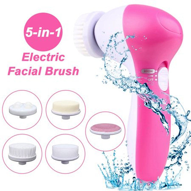 5 In 1 Deep Clean Electric Facial Cleaner Face Spa Skin Care Brush Massager Scrubber