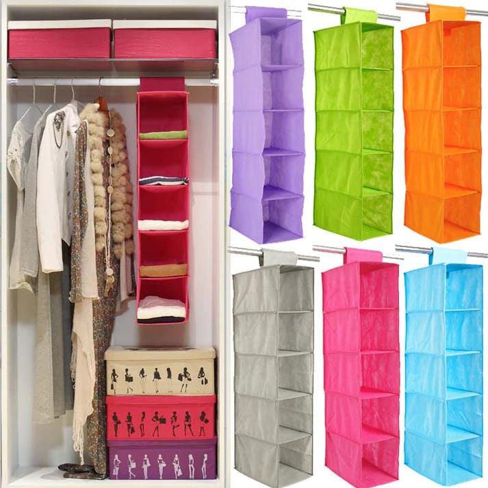 Closet Organizer Hanging Storage Bag / 5 Layers Shelf Foldable Clothing Storage Rack